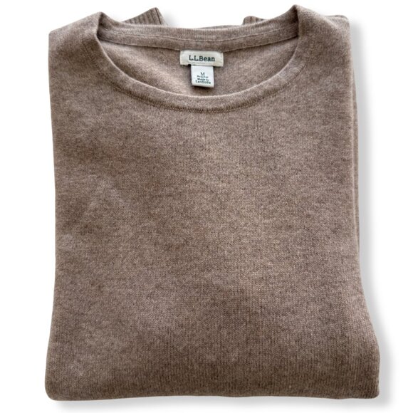 🤎 L.L. Bean Women's Classic 100% Cashmere Crewneck Sweater Beige | Size M - Picture 8 of 9